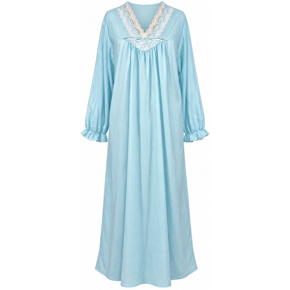 Vintage Quiet Moments Nightgown Womens L Blue Lace Long Sleeve USA Cottagecore